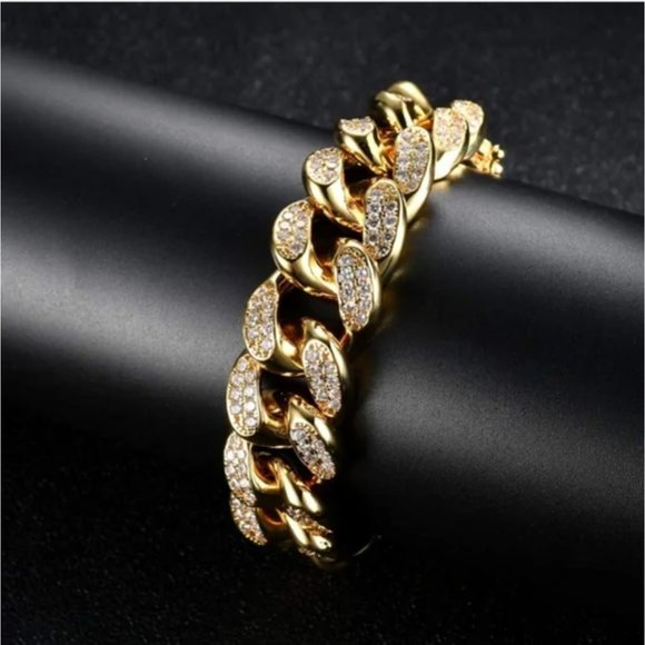 New Men's cuban link bracelet miami diamond iced chain - Picture 2 of 7